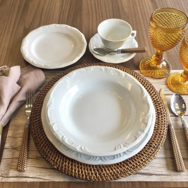 Jogo Aparelho Jantar  Relevo Chá Café - SERVE ATÉ 6 PESSOAS [+ BRINDE - KIT 6 TAÇAS]