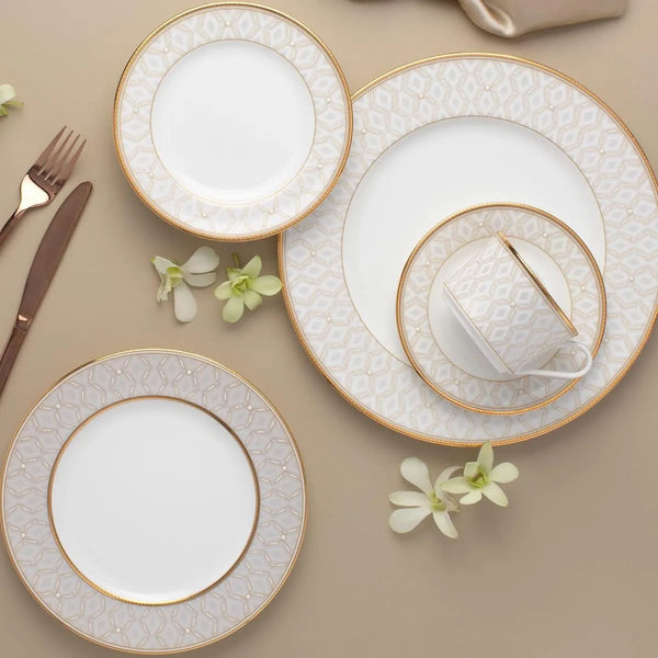Jogo Aparelho de Jantar Porcelana Elegance Chanel - SERVE ATÉ 6 PESSOAS [ + BRINDE - KIT 6 TAÇAS ]