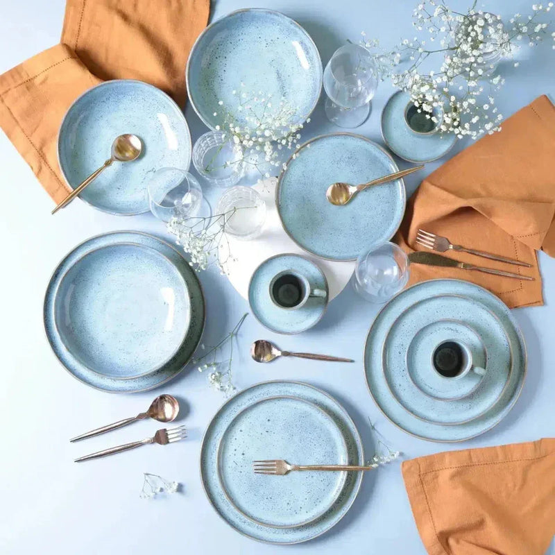 Jogo Aparelho de Jantar  Orgânico Azul Retrô  - SERVE ATÉ 6 PESSOAS [+ BRINDE - KIT 6 TAÇAS]