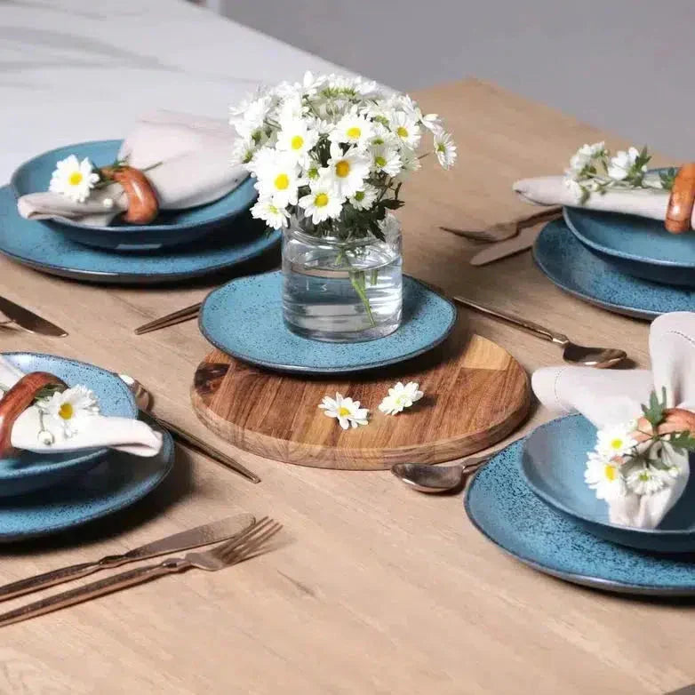 Jogo Aparelho de Jantar Stoneware Orgânico Petroleum/Night Sky - SERVE ATÉ 6 PESSOAS [+ BRINDE - KIT 6 TAÇAS]