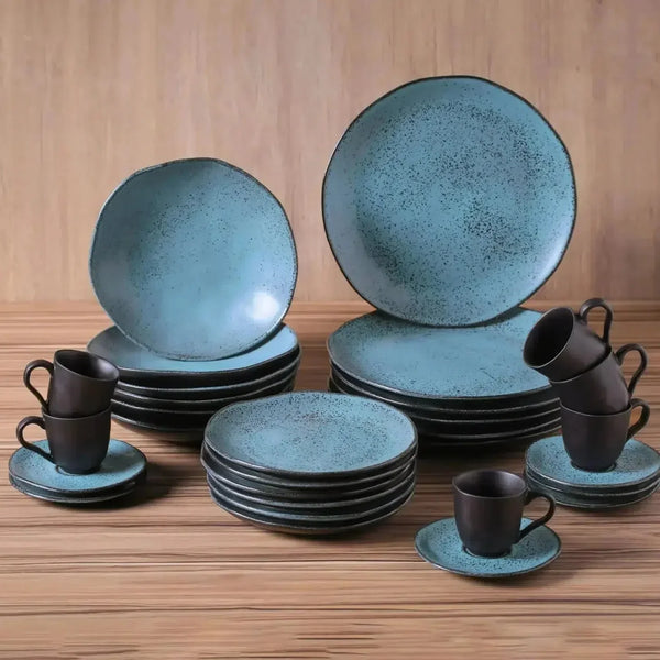 Jogo Aparelho de Jantar Stoneware Orgânico Petroleum/Night Sky - SERVE ATÉ 6 PESSOAS [+ BRINDE - KIT 6 TAÇAS]