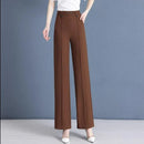 [Pague 3, Leve 5] Calças Femininas Living de Cintura Alta com Botões Frontais em Poliéster e Seda Gelo